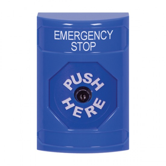 SS2400ES-EN STI Blue No Cover Key-to-Reset Stopper Station with EMERGENCY STOP Label English