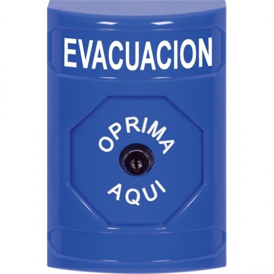 SS2400EV-ES STI Blue No Cover Key-to-Reset Stopper Station with EVACUATION Label Spanish