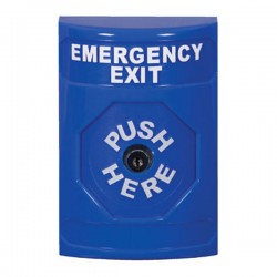 SS2400EX-EN STI Blue No Cover Key-to-Reset Stopper Station with EMERGENCY EXIT Label English