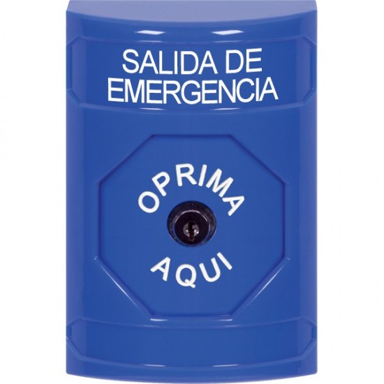 SS2400EX-ES STI Blue No Cover Key-to-Reset Stopper Station with EMERGENCY EXIT Label Spanish