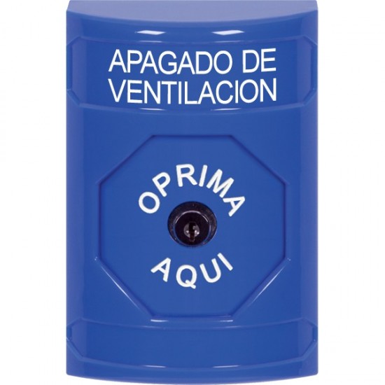 SS2400HV-ES STI Blue No Cover Key-to-Reset Stopper Station with HVAC SHUT DOWN Label Spanish