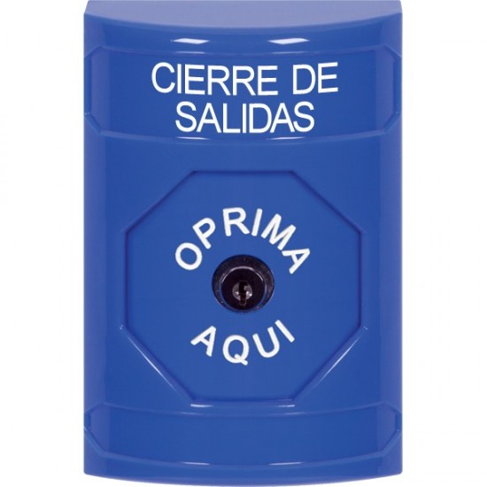 SS2400LD-ES STI Blue No Cover Key-to-Reset Stopper Station with LOCKDOWN Label Spanish