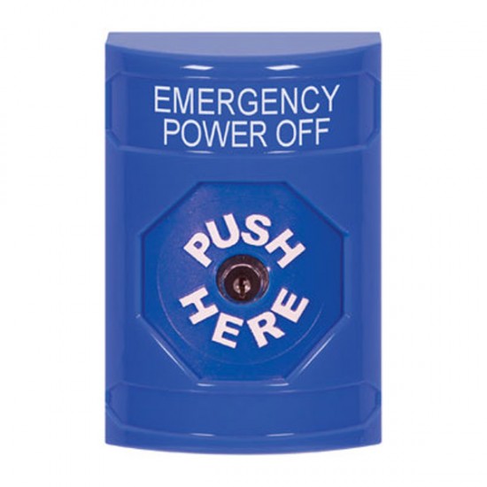 SS2400PO-EN STI Blue No Cover Key-to-Reset Stopper Station with EMERGENCY POWER OFF Label English