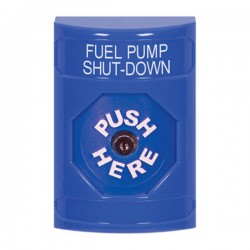 SS2400PS-EN STI Blue No Cover Key-to-Reset Stopper Station with FUEL PUMP SHUT DOWN Label English
