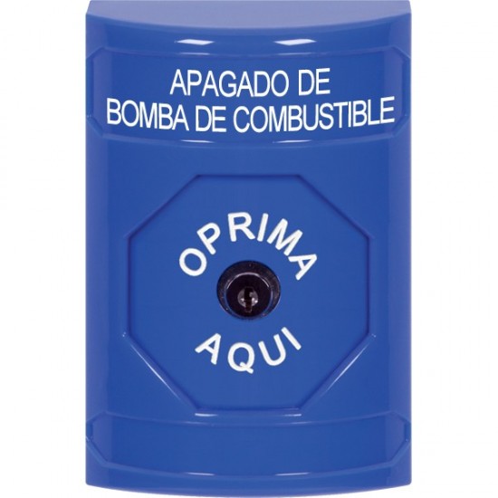 SS2400PS-ES STI Blue No Cover Key-to-Reset Stopper Station with FUEL PUMP SHUT DOWN Label Spanish