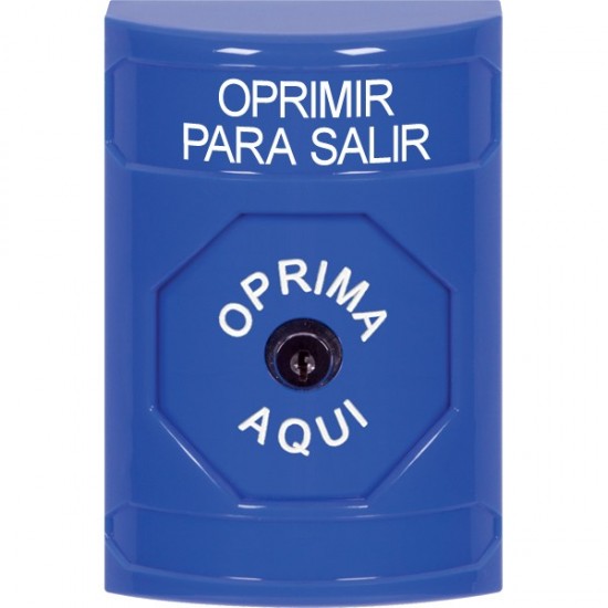 SS2400PX-ES STI Blue No Cover Key-to-Reset Stopper Station with PUSH TO EXIT Label Spanish