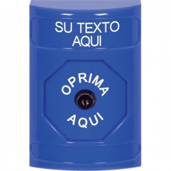 SS2400ZA-ES STI Blue No Cover Key-to-Reset Stopper Station with Non-Returnable Custom Text Label Spanish