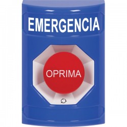 SS2401EM-ES STI Blue No Cover Turn-to-Reset Stopper Station with EMERGENCY Label Spanish