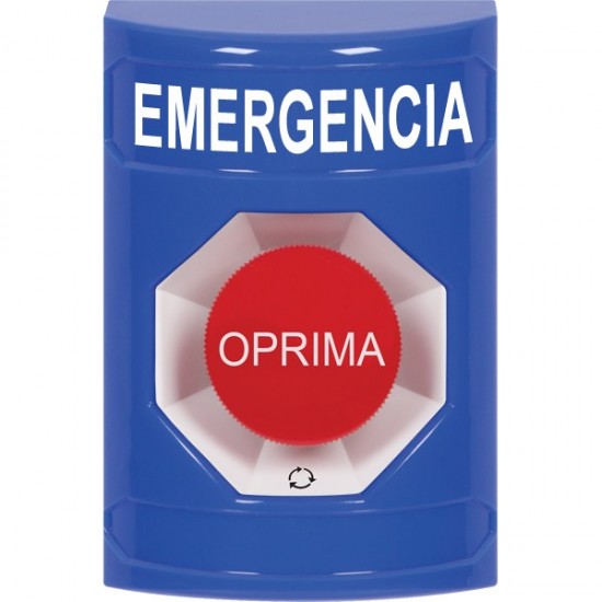 SS2401EM-ES STI Blue No Cover Turn-to-Reset Stopper Station with EMERGENCY Label Spanish