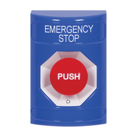 SS2401ES-EN STI Blue No Cover Turn-to-Reset Stopper Station with EMERGENCY STOP Label English