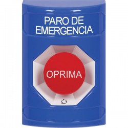 SS2401ES-ES STI Blue No Cover Turn-to-Reset Stopper Station with EMERGENCY STOP Label Spanish
