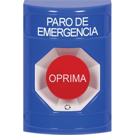 SS2401ES-ES STI Blue No Cover Turn-to-Reset Stopper Station with EMERGENCY STOP Label Spanish