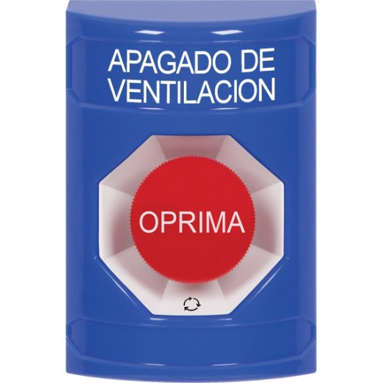 SS2401HV-ES STI Blue No Cover Turn-to-Reset Stopper Station with HVAC SHUT DOWN Label Spanish