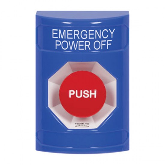 SS2401PO-EN STI Blue No Cover Turn-to-Reset Stopper Station with EMERGENCY POWER OFF Label English