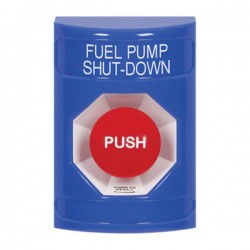 SS2401PS-EN STI Blue No Cover Turn-to-Reset Stopper Station with FUEL PUMP SHUT DOWN Label English