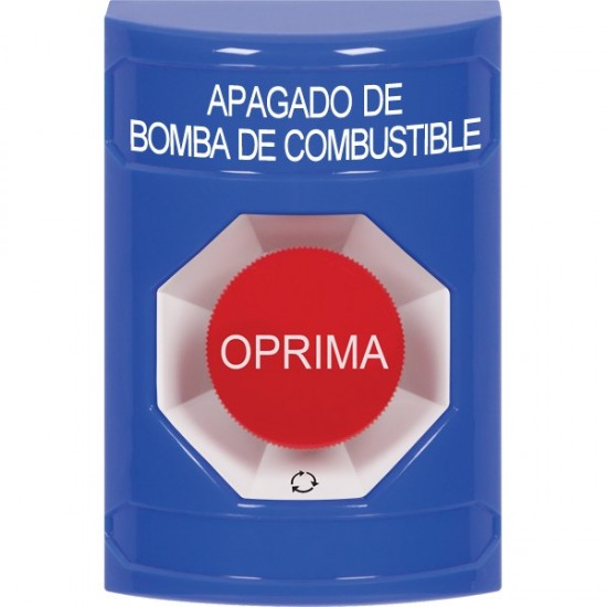 SS2401PS-ES STI Blue No Cover Turn-to-Reset Stopper Station with FUEL PUMP SHUT DOWN Label Spanish