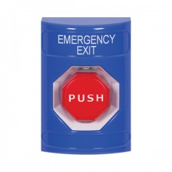 SS2402EX-EN STI Blue No Cover Key-to-Reset (Illuminated) Stopper Station with EMERGENCY EXIT Label English
