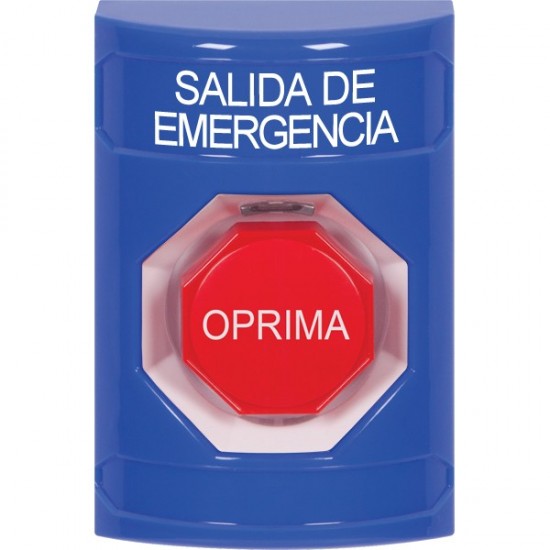 SS2402EX-ES STI Blue No Cover Key-to-Reset (Illuminated) Stopper Station with EMERGENCY EXIT Label Spanish