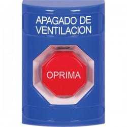 SS2402HV-ES STI Blue No Cover Key-to-Reset (Illuminated) Stopper Station with HVAC SHUT DOWN Label Spanish