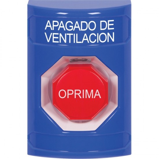 SS2402HV-ES STI Blue No Cover Key-to-Reset (Illuminated) Stopper Station with HVAC SHUT DOWN Label Spanish
