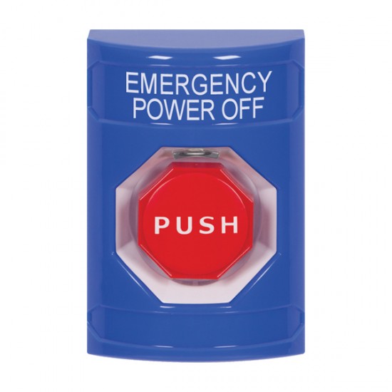 SS2402PO-EN STI Blue No Cover Key-to-Reset (Illuminated) Stopper Station with EMERGENCY POWER OFF Label English
