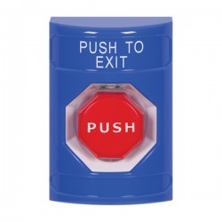 SS2402PX-EN STI Blue No Cover Key-to-Reset (Illuminated) Stopper Station with PUSH TO EXIT Label English