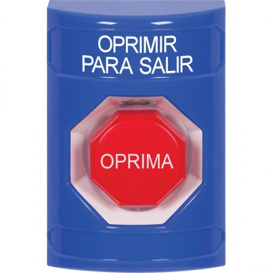 SS2402PX-ES STI Blue No Cover Key-to-Reset (Illuminated) Stopper Station with PUSH TO EXIT Label Spanish