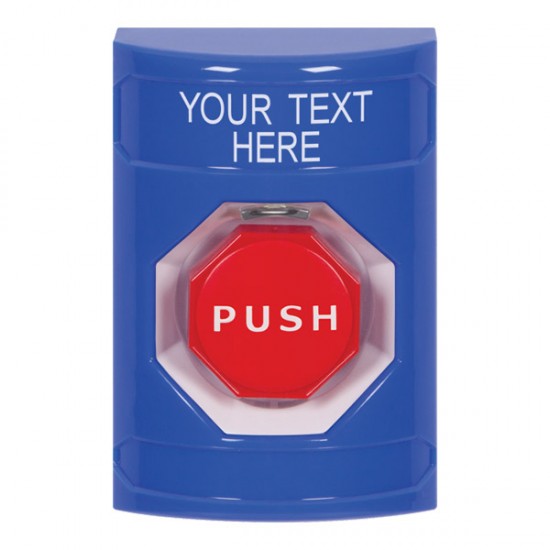 SS2402ZA-EN STI Blue No Cover Key-to-Reset (Illuminated) Stopper Station with Non-Returnable Custom Text Label English