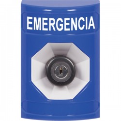 SS2403EM-ES STI Blue No Cover Key-to-Activate Stopper Station with EMERGENCY Label Spanish