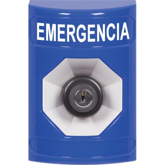 SS2403EM-ES STI Blue No Cover Key-to-Activate Stopper Station with EMERGENCY Label Spanish