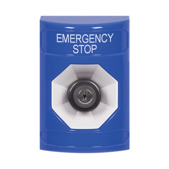 SS2403ES-EN STI Blue No Cover Key-to-Activate Stopper Station with EMERGENCY STOP Label English