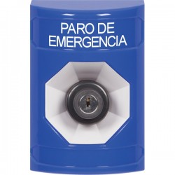 SS2403ES-ES STI Blue No Cover Key-to-Activate Stopper Station with EMERGENCY STOP Label Spanish