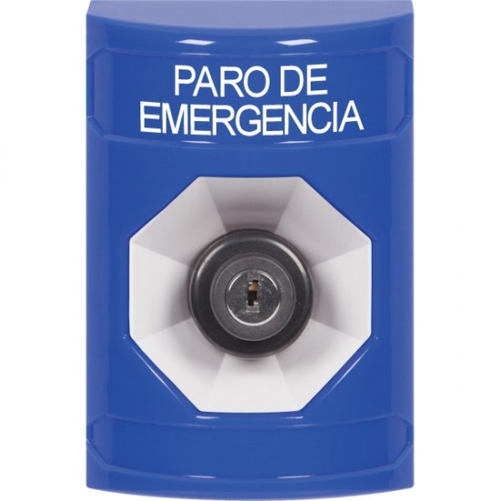 SS2403ES-ES STI Blue No Cover Key-to-Activate Stopper Station with EMERGENCY STOP Label Spanish