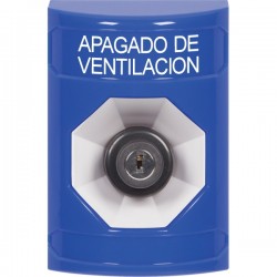 SS2403HV-ES STI Blue No Cover Key-to-Activate Stopper Station with HVAC SHUT DOWN Label Spanish