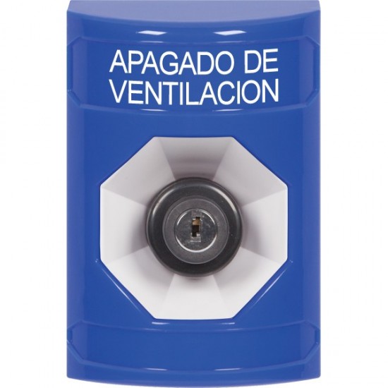 SS2403HV-ES STI Blue No Cover Key-to-Activate Stopper Station with HVAC SHUT DOWN Label Spanish