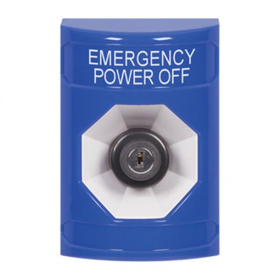 SS2403PO-EN STI Blue No Cover Key-to-Activate Stopper Station with EMERGENCY POWER OFF Label English