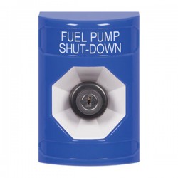 SS2403PS-EN STI Blue No Cover Key-to-Activate Stopper Station with FUEL PUMP SHUT DOWN Label English