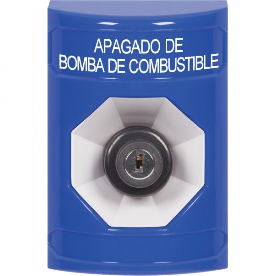 SS2403PS-ES STI Blue No Cover Key-to-Activate Stopper Station with FUEL PUMP SHUT DOWN Label Spanish
