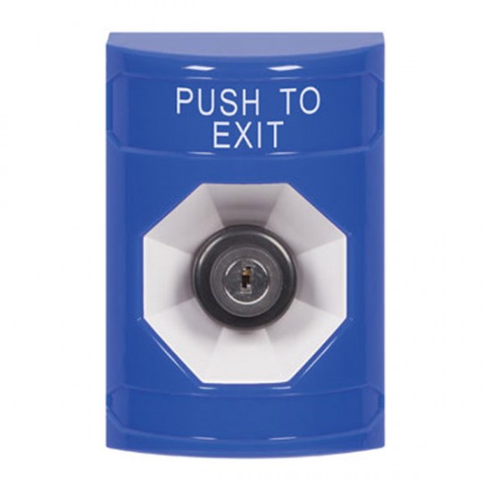 SS2403PX-EN STI Blue No Cover Key-to-Activate Stopper Station with PUSH TO EXIT Label English