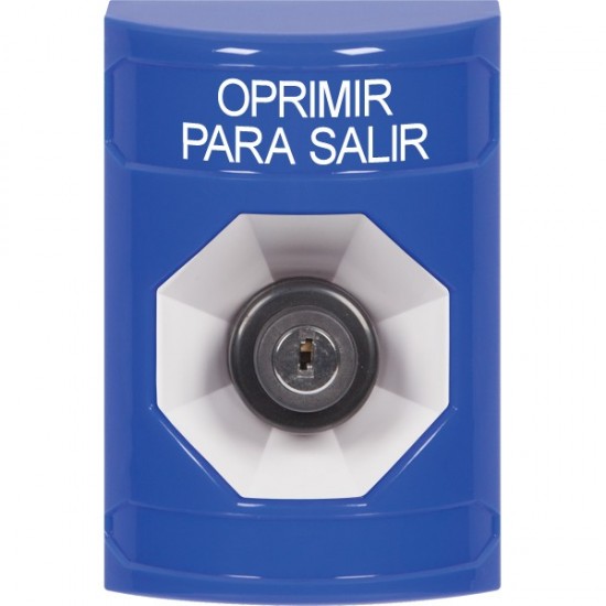 SS2403PX-ES STI Blue No Cover Key-to-Activate Stopper Station with PUSH TO EXIT Label Spanish