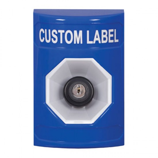 SS2403ZA-EN STI Blue No Cover Key-to-Activate Stopper Station with Non-Returnable Custom Text Label English