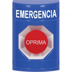 SS2404EM-ES STI Blue No Cover Momentary Stopper Station with EMERGENCY Label Spanish