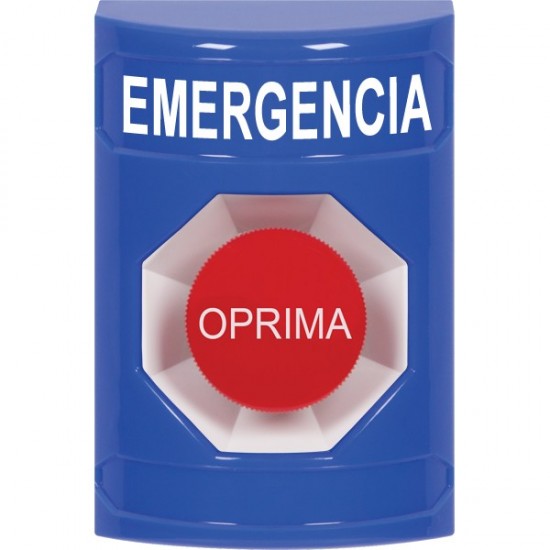 SS2404EM-ES STI Blue No Cover Momentary Stopper Station with EMERGENCY Label Spanish