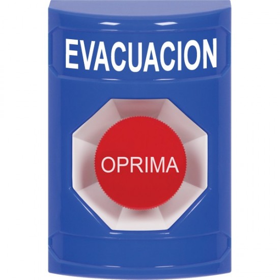 SS2404EV-ES STI Blue No Cover Momentary Stopper Station with EVACUATION Label Spanish