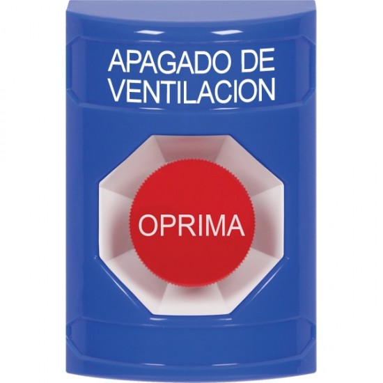 SS2404HV-ES STI Blue No Cover Momentary Stopper Station with HVAC SHUT DOWN Label Spanish