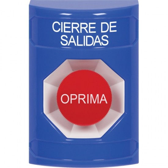 SS2404LD-ES STI Blue No Cover Momentary Stopper Station with LOCKDOWN Label Spanish