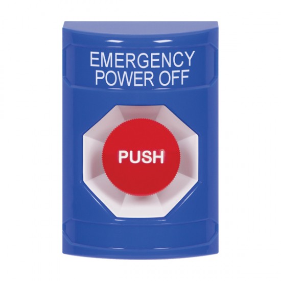SS2404PO-EN STI Blue No Cover Momentary Stopper Station with EMERGENCY POWER OFF Label English