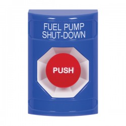 SS2404PS-EN STI Blue No Cover Momentary Stopper Station with FUEL PUMP SHUT DOWN Label English