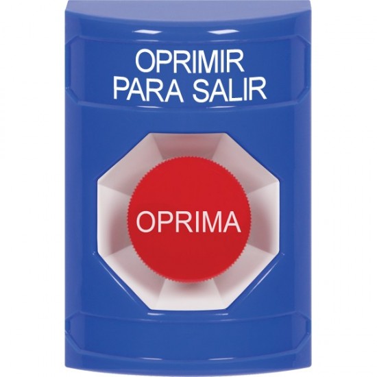 SS2404PX-ES STI Blue No Cover Momentary Stopper Station with PUSH TO EXIT Label Spanish