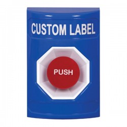 SS2404ZA-EN STI Blue No Cover Momentary Stopper Station with Non-Returnable Custom Text Label English